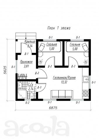Дом 5х6 с фундаментом, стенами, крышей, со сборкой